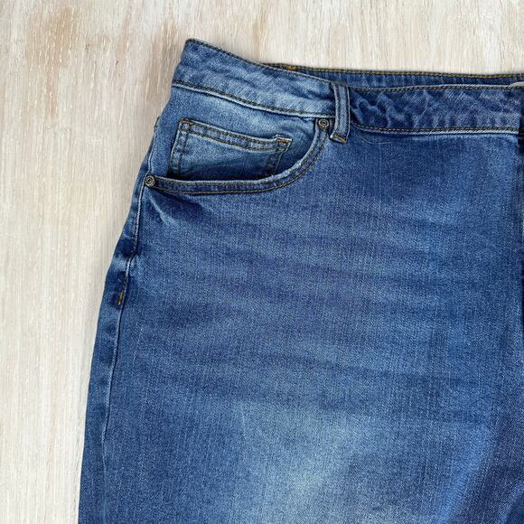 Eloquii Distressed High Rise Relaxed Straight Leg Casual Blue Denim Jeans 22 - Picture 6 of 16